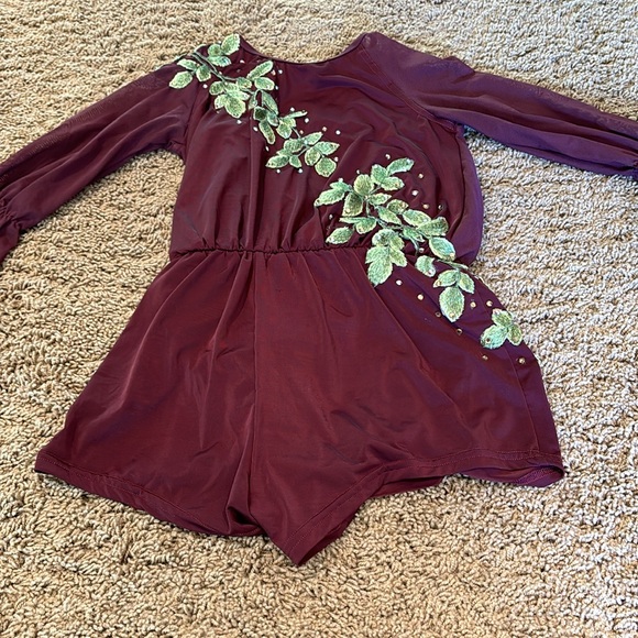 Semi Custom Wine Green Leaf Romper Costume - Picture 3 of 10